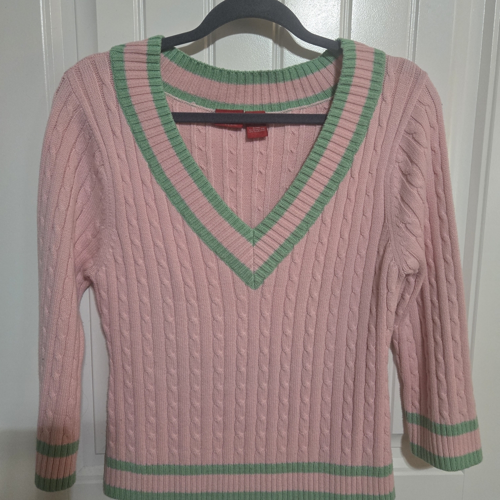 Massimo Pink and Green V-Neck Sweater